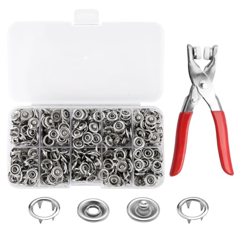 Bubuny Druckknöpfe 200 Sets, Metall Druckknöpfe für Kleidung, Druckknopf Set mit Zange, DIY Druckknöpfe Ohne Nähen für Kleidung, Taschen, Handgemaakt, Kleding Repareren, 9.5 mm, Silber von Bubuny