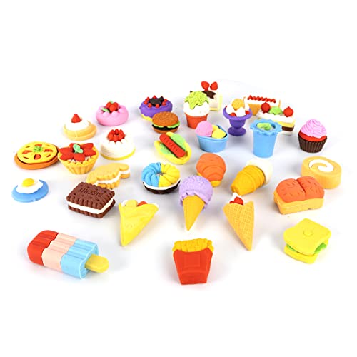 Radiergummi 30 Stück, Neuheit Kreatives Radiergummi, Radiergummi Set in Verschiedene Formen Kuchen Dessert Puzzle Eis für Kinder, Party Favor Künstler Radiergummi von Bubuny