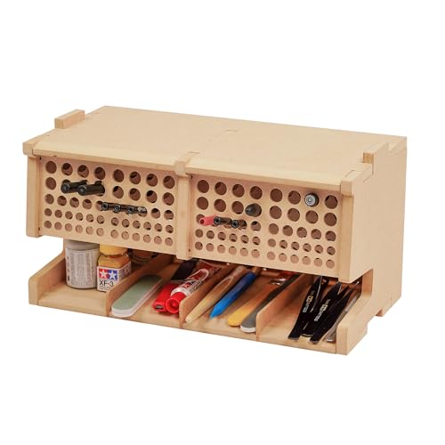 Bucasso Hölzern Künstler Farb und Pinselregal, MDF-Material Professionelle Modell Farbregal Aufbewahrungs Organizer für Tamiya Pinsel, Farbreg und Acrylfarben, GK6 von Bucasso