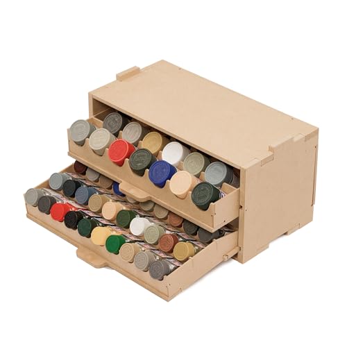 Bucasso Kunststoff-Modell-Farbregal-Organizer, Farbregal für 50 Farben, ausziehbarer Farbaufbewahrung mit MDF-Material, passend für 10 ml Tamiya/Mr.Hobby-Farben und Miniatur-Farbset GK8 von Bucasso