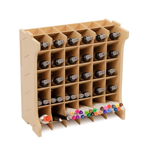 Bucasso Hölzern Modell Farbregal Organizer, Holzfarben Bastel-Farbregal MDF-Material für 30 Flaschen Farbe oder Lösungsmittel, Paint Rack/Farbaufbewahrung aus Holz für Tamiya Farben, GK9 von Bucasso