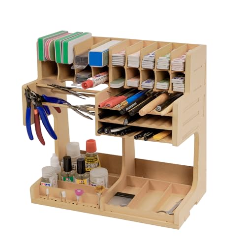 Bucasso Hölzern Modell Farbregal Organizer Farbständer, Bastel-Farbregal MDF-Material, Model Tools Rack Organizer, Farbaufbewahrung/Bürsten Werkzeugständer aus Holz für Tamiya/Vallejo Farben, GK1 von Bucasso