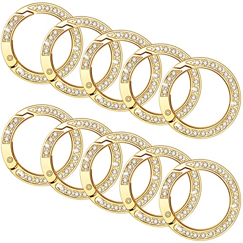 10 Stück Bling Strass O Ringe Feder Runde Schnappverschluss Schnalle Einfache Metall Schlüsselanhänger Clip Haken Clip für DIY Schlüsselanhänger Auto Schlüsselanhänger Handtasche Geldbörse Gurt (Gold) von Bucherry