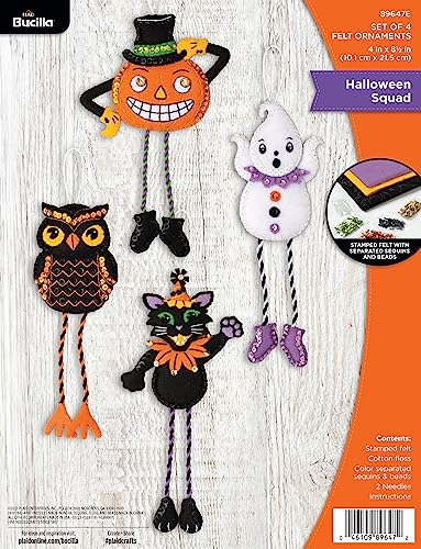 Bucilla Squad, Filzapplikation, 4-teiliges Ornament-Set, perfekt für Halloween, DIY, Nadelspitzen, Kunst und Handwerk, 89647E von Bucilla