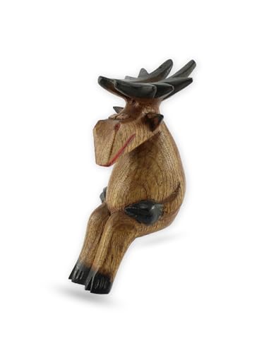 Budawi® Elch sitzend aus Holz ca. 16 cm hoch Elchfigur Elch Figur Skulptur Holzfigur Einzelstück von Budawi