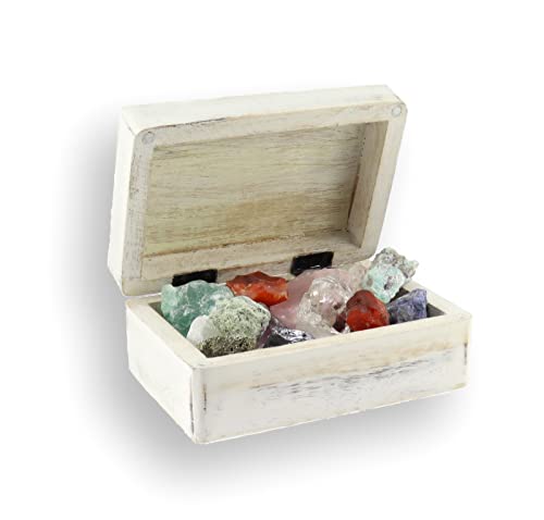 budawi® Holztruhe Holzbox aus Mangoholz weiß mit Magnetverschluss Vintage Look Schatulle Schmuckschatulle von Budawi