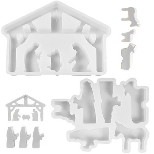 Krippenszene Kerzenform, 2 PCs/Set Weihnachten Silikonformen hitzebeständige Krippe Set Silikonformen Nicht-Stick-Easy-Pflege-Kerzenformen für DIY-Crafting-Harzkunstputz von Budstfee