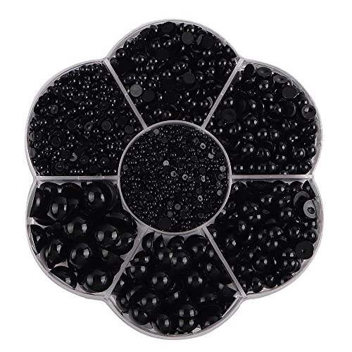 Buer Homie 5600 Stück 2/3/4/5/6/8/10 mm halbperlen zum basteln, halbperlen selbstklebend, halbe perlen zum kleben, perlen zum aufkleben für DIY Handwerk Schmuck Hochzeit Kleid Nail Art (schwarz) von Buer Homie