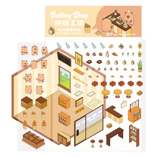 Buerfu House Scene Stickers - Miniatur Cartoon Szene Aufkleber | Niedliche Aufkleberszenen, Kinderszene Aufkleber Set für Kindergarten, Vorschule von Buerfu