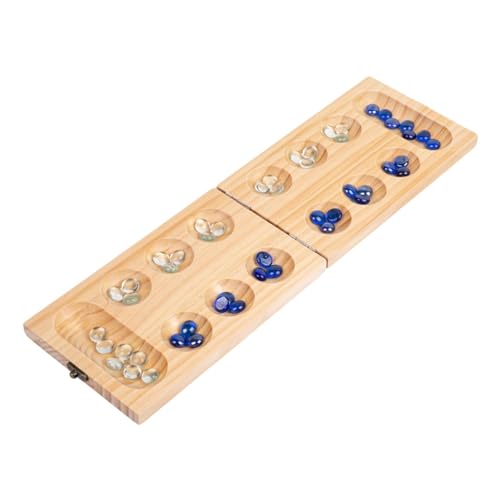 Buerfu Mancala-Spiel für Kinder, antikes Schachspiel | Faltbares Mancala-Brett aus Holz mit 48 Glasperlen | Neuheits-Brettspiele mit Schnallenverschluss, pädagogisches, multifunktionales, von Buerfu