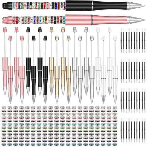 Buerfu Perlenstift,Leichter und glatter Kugelschreiber | Sortiertes Perlenstift-Set mit 20 Perlenstiften, 40 schwarzen Minen und 240 hellen Abstandsperlen von Buerfu