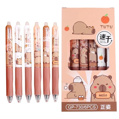 Buerfu Radierbarer Kugelschreiber Stifte Set Mit 6 Capybara Stifte,Capybara Gelstift Tintenstift Für Schule, Büro, Schreibwaren, Capybara-Motto-Partygeschenke von Buerfu