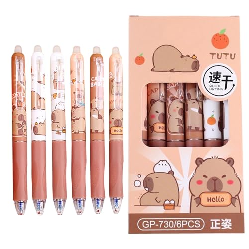 Buerfu Radierbarer Kugelschreiber Stifte Set Mit 6 Capybara Stifte,Capybara Gelstift Tintenstift Für Schule, Büro, Schreibwaren, Capybara-Motto-Partygeschenke von Buerfu