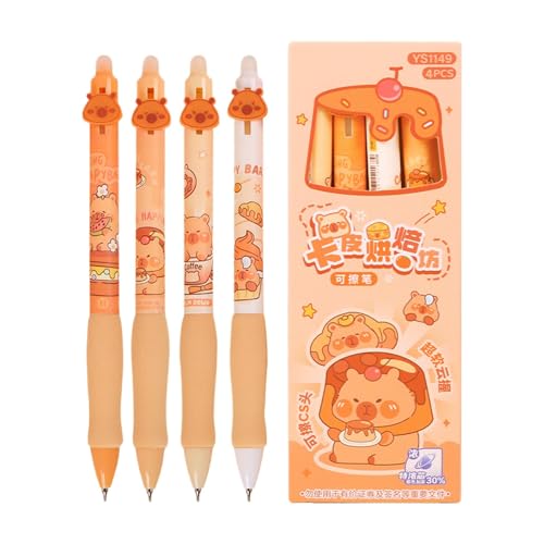 Buerfu Radierbarer Kugelschreiber Stifte Set m-it 4 Tier-Stifte Capybara Stifte,0,5 Mm Feine Spitze Cartoon-Schreibstift, Büro, Schule, Stifte, Damen, Mädchen, J-ungen von Buerfu