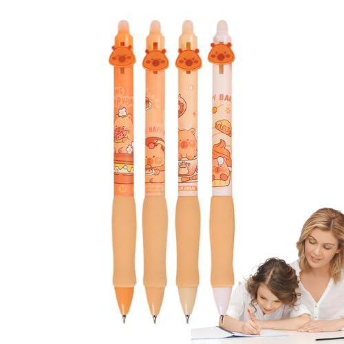 Buerfu Radierbarer Kugelschreiber Stifte Set m-it 4 Tier-Stifte Capybara Stifte,0,5 Mm Feine Spitze Cartoon-Schreibstift, Büro, Schule, Stifte, Damen, Mädchen, J-ungen von Buerfu