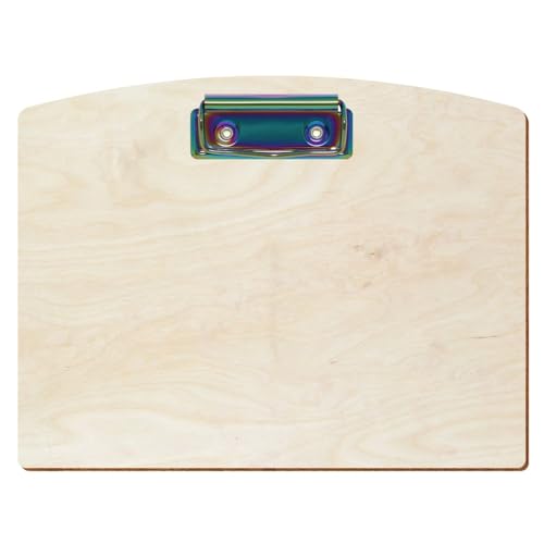 Bütic Holz Klemmbrett Segmentform Birke natur für DIN A3 A4 A5 A6 aus 3 mm Birkensperrholz und mit widerstandsfähigem Klarlack versiegelt, Format:A5 quer, Klemme:Bügelklemme Regenbogen von Bütic GmbH