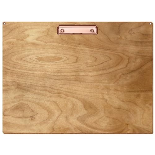 Bütic Holz Klemmbrett Standardform Birke rustikal für DIN A3 A4 A5 A6 mit 2 Ösen aus 3 mm starkem Birkensperrholz mit Klarlack versiegelt, Format:A3 quer, Klemme:Bügelklemme roségold von Bütic GmbH