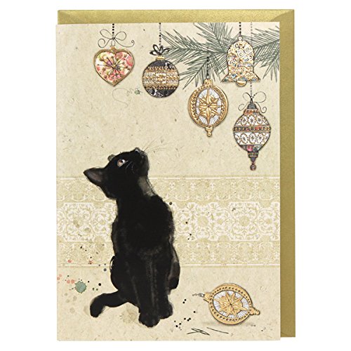 Artistic Weihnachten Karten (ba0229) Kätzchen Dekorationen – Pack von 5 Karten und Umschläge – Gold Folie geprägt Finish von Bug Art