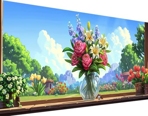 5D Diamond Painting Blume Diamond Art Landschaft Diamant Painting Bilder, Diamond Painting Erwachsene Groß XXL 30x60cm Round Diamond Painting Set für Wohnzimmer Schlafzimmer Wanddeko Geschenk 0-7 von Bugufen