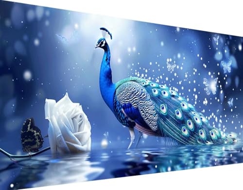 5D Diamond Painting Blume Diamond Art Pfau Diamant Painting Bilder, Diamond Painting Erwachsene Groß XXL 100x200cm, Quadrat Diamond Painting Set für Wohnzimmer Schlafzimmer Wanddeko Geschenk 1-P von Bugufen