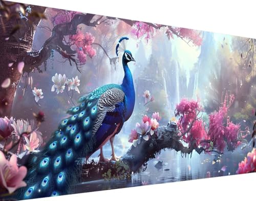 5D Diamond Painting Blume Diamond Art Pfau Diamant Painting Bilder, Diamond Painting Erwachsene Groß XXL 60x120cm Round Drill Diamond Painting Set für Wohnzimmer Schlafzimmer Wanddeko Geschenk 1-C von Bugufen