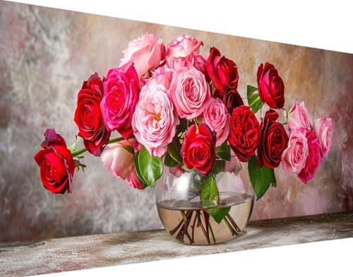 5D Diamond Painting Blume Diamond Art Rose Diamant Painting Bilder, Diamond Painting Erwachsene Groß XXL 70x140cm Round Drill Diamond Painting Set für Wohnzimmer Schlafzimmer Wanddeko Geschenk g-L von Bugufen