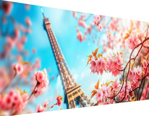 5D Diamond Painting Eiffelturm Diamond Art Blume Diamant Painting Bilder, Diamond Painting Erwachsene Groß XXL 100x200cm Round Diamond Painting Set für Wohnzimmer Schlafzimmer Wanddeko Geschenk 9-6 von Bugufen