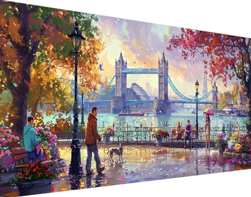 5D Diamond Painting Herbst Diamant Painting Bilder Set, Landschaft Diamond Painting Erwachsene Kinder DIY Quadrat Kristall Strass Cross Stickerei Basteln Painting Set, Home Wand Décor 100x200cm 9-n von Bugufen