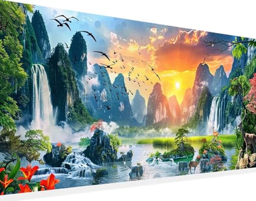 5D Diamond Painting Herbst Diamond Art Landschaft Diamant Painting Bilder, Diamond Painting Erwachsene Groß XXL 100x200cm Quadrat Diamond Painting Set für Wohnzimmer Schlafzimmer Wanddeko Geschenk 8-8 von Bugufen