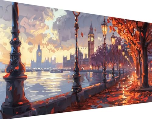 5D Diamond Painting Herbst Diamond Art Landschaft Diamant Painting Bilder, Diamond Painting Erwachsene Groß XXL 40x80cm Quadrat Diamond Painting Set für Wohnzimmer Schlafzimmer Wanddeko Geschenk 1-3 von Bugufen