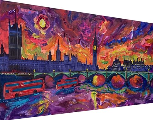 5D Diamond Painting Landschaft Diamant Painting Bilder Set, Big Ben Diamond Painting Erwachsene Kinder DIY Quadrat Kristall Strass Cross Stickerei Basteln Painting Set, Home Wand Décor 80x160cm s-m von Bugufen