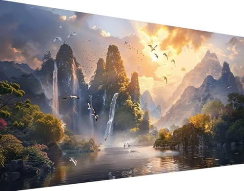 5D Diamond Painting Landschaft Diamant Painting Bilder Set, Fallen Diamond Painting Erwachsene Kinder DIY Quadrat Kristall Strass Cross Stickerei Basteln Painting Set, Home Wand Décor 100x200cm z-i von Bugufen