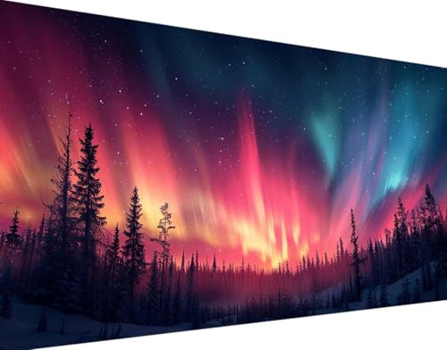 5D Diamond Painting Landschaft Diamond Art Aurora Diamant Painting Bilder, Diamond Painting Erwachsene Groß XXL 50x100cm Round Diamond Painting Set für Wohnzimmer Schlafzimmer Wanddeko Geschenk 0-6 von Bugufen