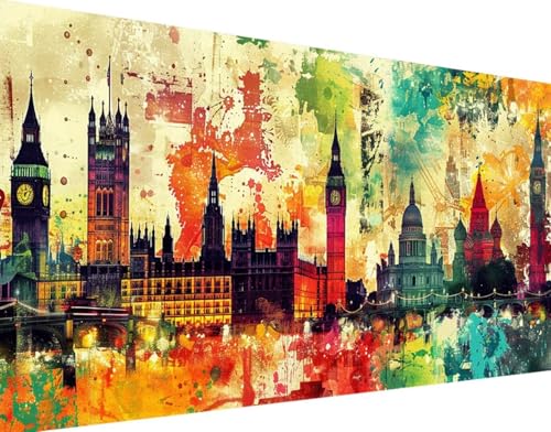 5D Diamond Painting Landschaft Diamond Art Big Ben Diamant Painting Bilder, Diamond Painting Erwachsene Groß XXL 40x80cm Quadrat Diamond Painting Set für Wohnzimmer Schlafzimmer Wanddeko Geschenk g-8 von Bugufen