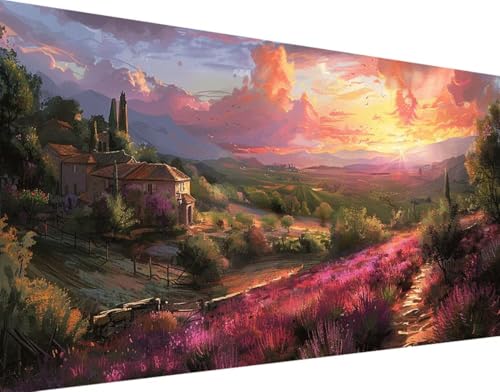 5D Diamond Painting Landschaft Diamond Art Lavendel Diamant Painting Bilder, Diamond Painting Erwachsene Groß XXL 80x160cm Quadrat Diamond Painting Set, Wohnzimmer Schlafzimmer Wanddeko Geschenk n-T von Bugufen