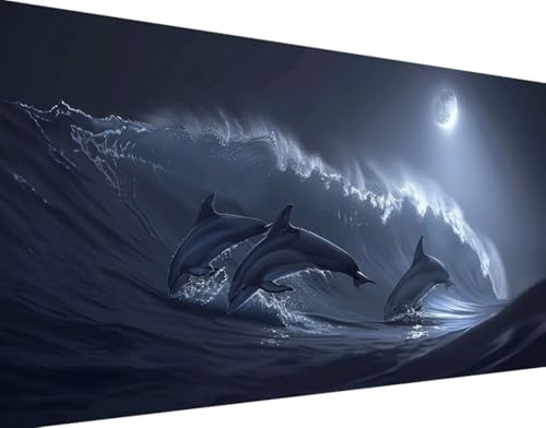 5D Diamond Painting Mond Diamond Art Delphin Diamant Painting Bilder, Diamond Painting Erwachsene Groß XXL 100x200cm Quadrat Diamond Painting Set für Wohnzimmer Schlafzimmer Wanddeko Geschenk 3-N von Bugufen