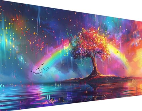 5D Diamond Painting Regenbogen Diamant Painting Bilder Set, Baum Diamond Painting Erwachsene Kinder DIY Round Kristall Strass Cross Stickerei Basteln Painting Set, für Home Wand Décor 50x100cm 6-8 von Bugufen