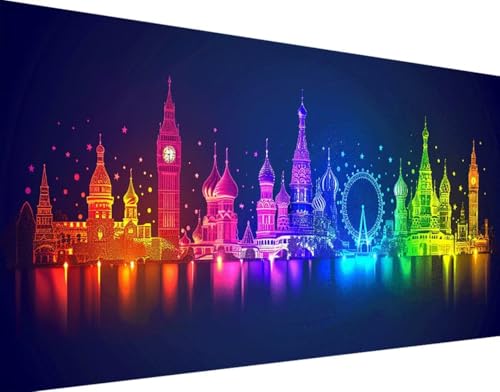 5D Diamond Painting Schloss Diamant Painting Bilder Set, Landschaft Diamond Painting Erwachsene Kinder DIY Quadrat Kristall Strass Cross Stickerei Basteln Painting Set, Home Wand Décor 100x200cm b-l von Bugufen