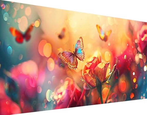 5D Diamond Painting Schmetterling Diamant Painting Bilder Set, Blume Diamond Painting Erwachsene Kinder DIY Quadrat Kristall Strass Cross Stickerei Basteln Painting Set, Home Wand Décor 100x200cm 6-9 von Bugufen