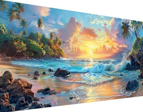 5D Diamond Painting Sonnenuntergang Diamond Art Ozean Diamant Painting Bilder, Diamond Painting Erwachsene Groß XXL 100x200cm Quadrat Diamond Painting Set für Wohnzimmer Schlafzimmer Wanddeko f-1 von Bugufen