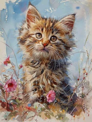 Blume Diamond Painting Bilder, 5D Diamond Painting Katze Daiments Painting Erwachsene Groß XXL 30X40CM Runden Diamond Art Painting Kinder Stickerei Kreuzstich Set, Wand Zimmer Deko Aesthetic 7-rV von Bugufen