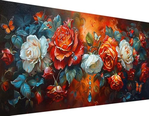 Blume Diamond Painting Bilder, 5D Diamond Painting Schmetterling Daiments Painting Erwachsene Groß XXL 100x200cm Quadrat Diamond Art Painting Kinder Stickerei Kreuzstich Set, Wand Zimmer Deko n-9 von Bugufen