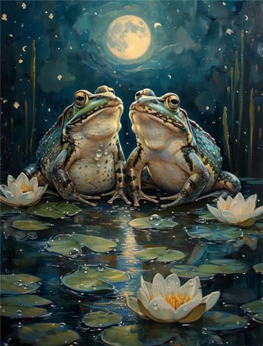 Bugufen 5D Diamond Painting Frosch Diamant Painting Bilder Erwachsene, Mond Diamond Painting Kinder, Diamond Art Painting Komplettset, Wohnzimmer Deko Schlafzimmer, geschenke für frauen, 40x55cm von Bugufen