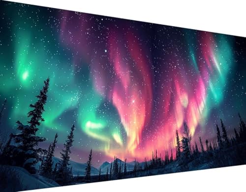 DIY 5D Diamond Painting Aurora Diamant Painting Bilder Set, Landschaft Diamond Painting Erwachsene Kinder DIY Round Kristall Strass Cross Stickerei Basteln Painting Set, Home Wand Décor 100x200cm s-v von Bugufen