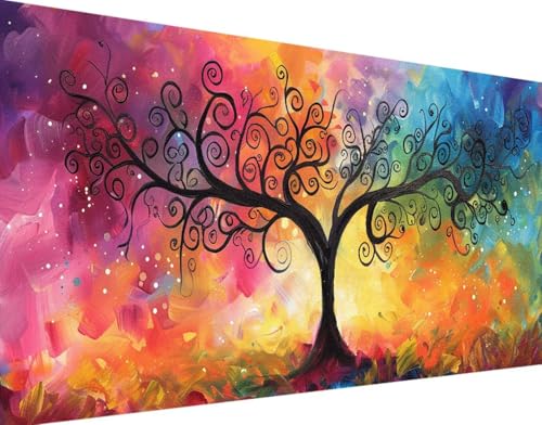 DIY 5D Diamond Painting Baum Diamant Painting Bilder Set, Landschaft Diamond Painting Erwachsene Kinder DIY Quadrat Kristall Strass Cross Stickerei Basteln Painting Set, Home Wand Décor 70x140cm 8-y von Bugufen