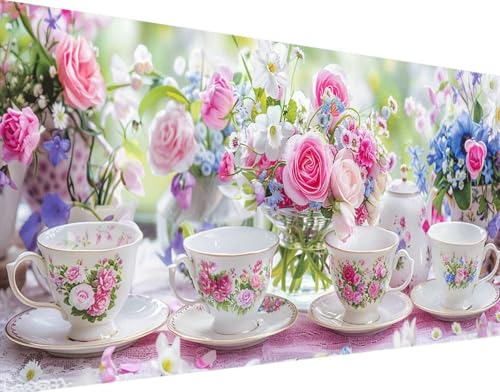 DIY 5D Diamond Painting Blume Diamant Painting Bilder Set, Tasse Diamond Painting Erwachsene Kinder DIY Round Kristall Strass Cross Stickerei Basteln Painting Set, für Home Wand Décor 50x100cm t-0 von Bugufen