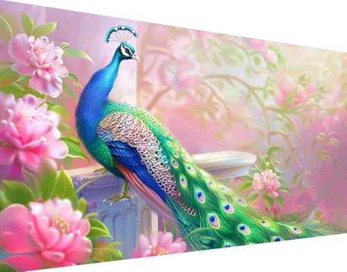 DIY 5D Diamond Painting Pfau Diamant Painting Bilder Set, Blume Diamond Painting Erwachsene Kinder DIY Round Strass Cross Stickerei Basteln Painting Set, für Home Wand Décor Geschenk 30x60cm 0-7 von Bugufen