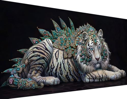 DIY 5D Diamond Painting Tiger Diamant Painting Bilder Set, Tier Diamond Painting Erwachsene Kinder DIY Quadrat Kristall Strass Cross Stickerei Basteln Painting Set, für Home Wand Décor 100x200cm a-t von Bugufen