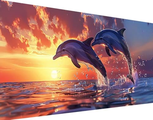 Delphin Diamond Painting Bilder, 5D Diamond Painting Sonnenuntergang Daiments Painting Erwachsene Groß XXL 100x200cm Round Diamond Art Painting Kinder Stickerei Kreuzstich Set, Wand Zimmer Deko w-9 von Bugufen