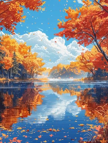 Diamond Painting Herbst Diamant Painting Bilder Set, Landschaft Diamond Painting Erwachsene Kinder DIY 5D Stickerei Strass Basteln Paintings Set, Home Wand Décor, Geschenke für Frauen 30X40CM 9-3Z von Bugufen